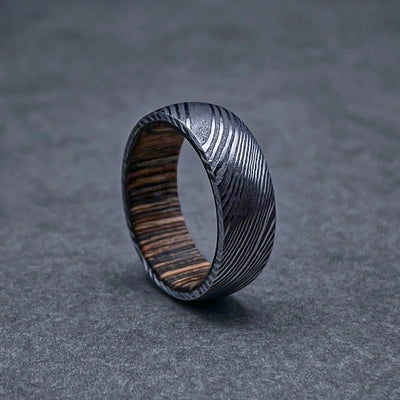 Damascus Steel with Hardwood Sleeve Inlay Band Handmade Damascus Ring Men Wedding Ring Men Engagement Ring Men Band Twist Damascus Steel - RustyStudioUSA