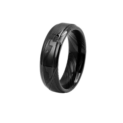 Handcrafted Damascus Jet Black Ring – Unique Men's Wedding Band, Rock-Hammered Promise Ring, Gift for Him - RustyStudioUSA