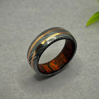 Mens Copper Inlayed Damascus Steel Band Exclusive Men's Wedding Band Men's Grey Wedding Ring Forged Twist Damascus Ring for Him and Her