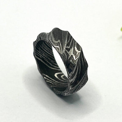 Damascus Simple Ring| Damascus Wedding Ring| Domed shape ring| Wedding Band| Men Ring| Dome Ring| Handmade Aesthetic Ring| Gift for Him