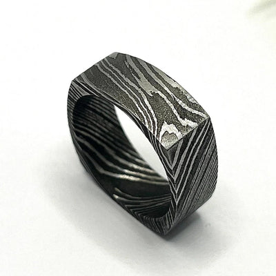 Damascus Simple Ring| Damascus Wedding Ring| Domed shape ring| Wedding Band| Men Ring| Dome Ring| Handmade Aesthetic Ring| Gift for Him