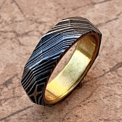 Handmade Damascus Steel Ring | Unique Wedding Band | Hammered Finish Men's Promise Ring
