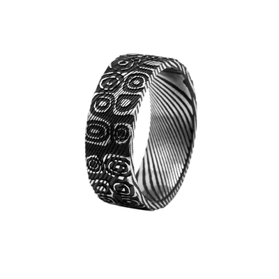 Handcrafted Abstract Damascus Steel Ring – Bold & Unique Men's Wedding Band, Modern Promise Ring, Gift for Him - RustyStudioUSA