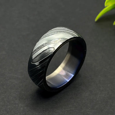 Unique Titanium Damascus Random Pattern Groomsmen Titanium Ring For Men Anniversary Gift Colorful Titanium Heat Anodized women titanium ring
